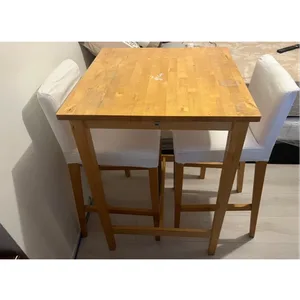 Wooden Counter Height Table with 2 White Chairs