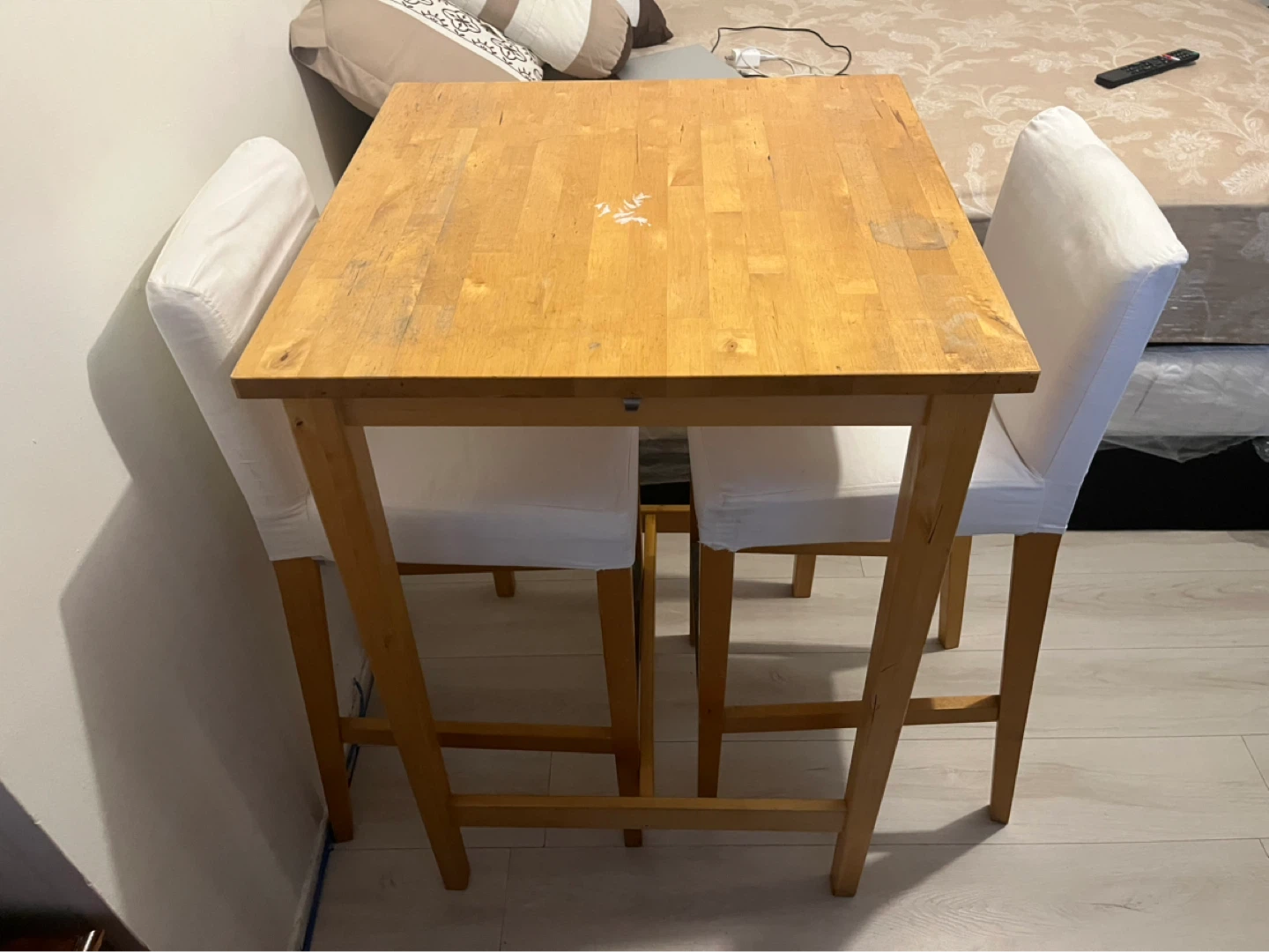 Wooden Counter Height Table with 2 White Chairs - photo 3