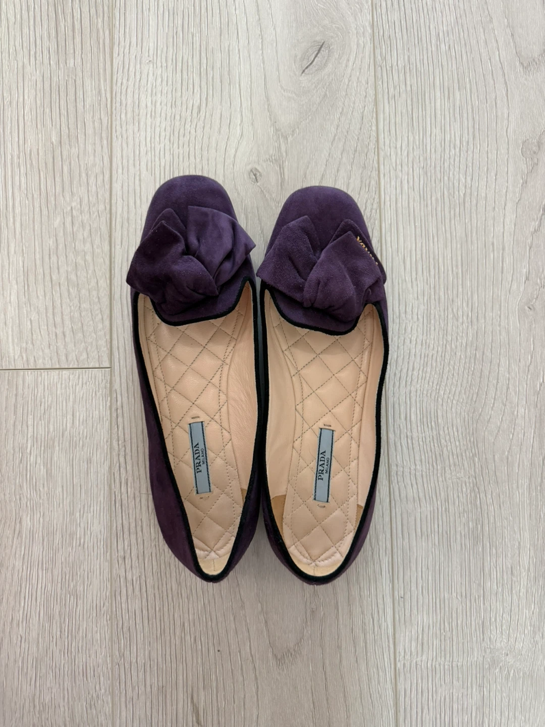 Prada Purple Suede Bow Detail Flats Size 38.5