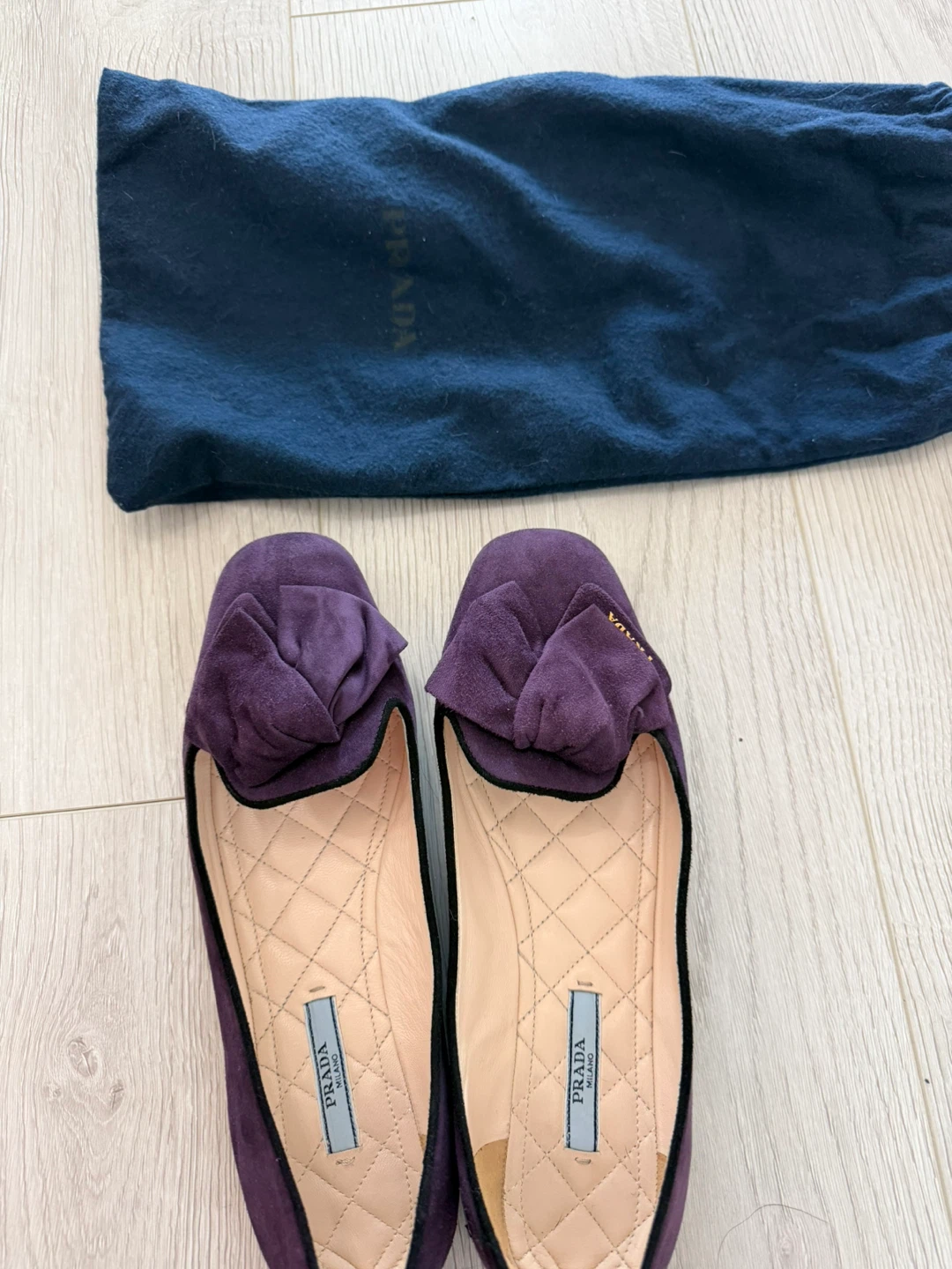 Prada Purple Suede Bow Detail Flats Size 38.5 - photo 4