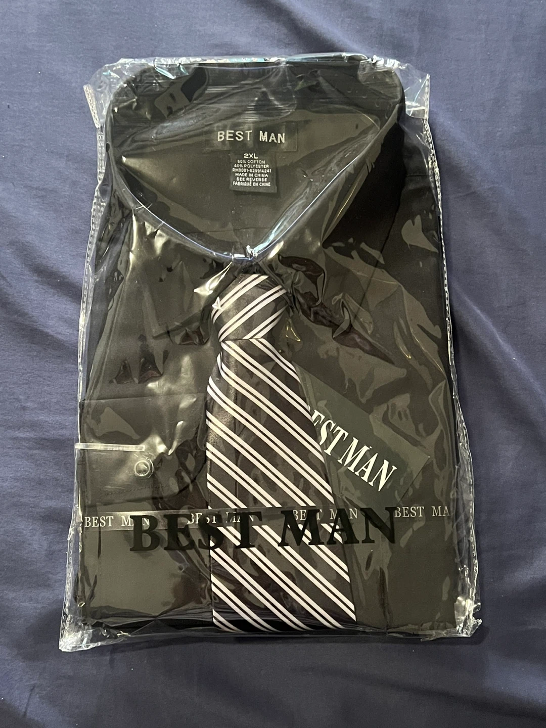 BEST MAN Black Dress Shirt and Tie Set - 2XL