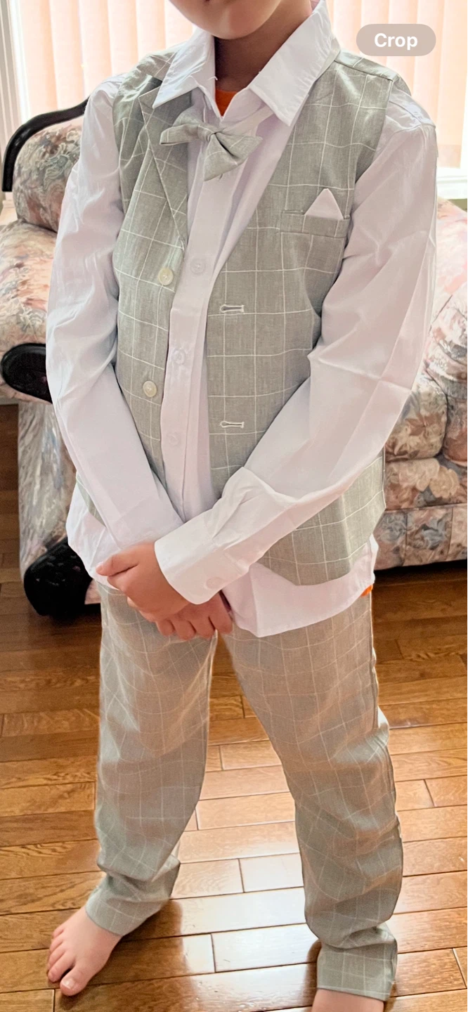Boys Dress Suit Set - White Shirt, Vest, Bow Tie & Pants