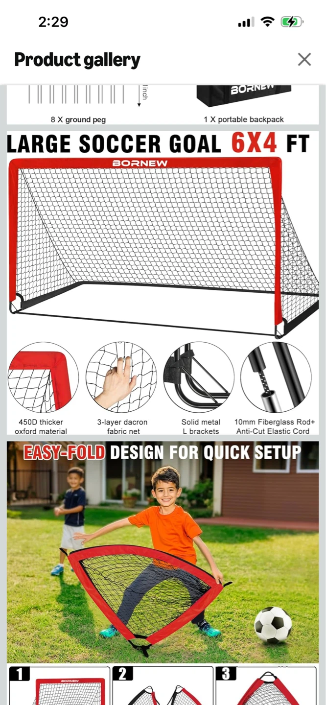 New-One Pc BORNEW Portable Soccer Goal 6x4 FT