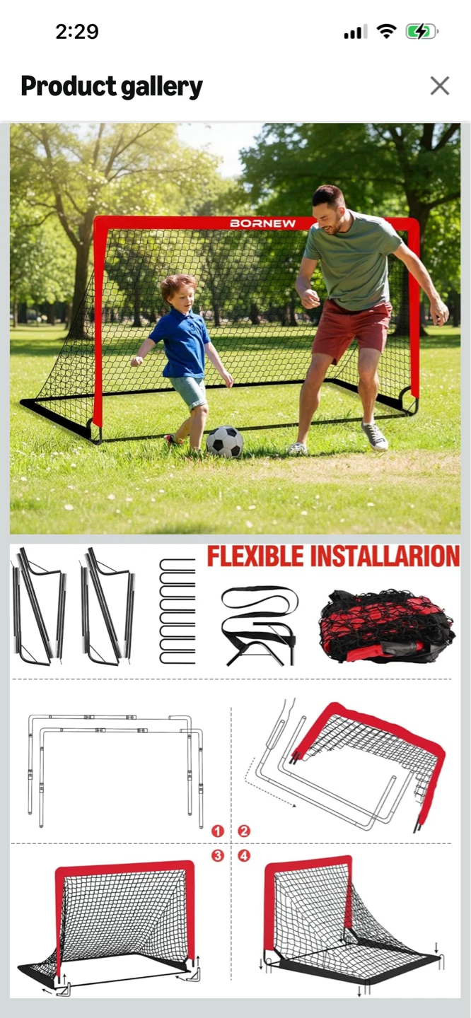 New-One Pc BORNEW Portable Soccer Goal 6x4 FT - photo 3
