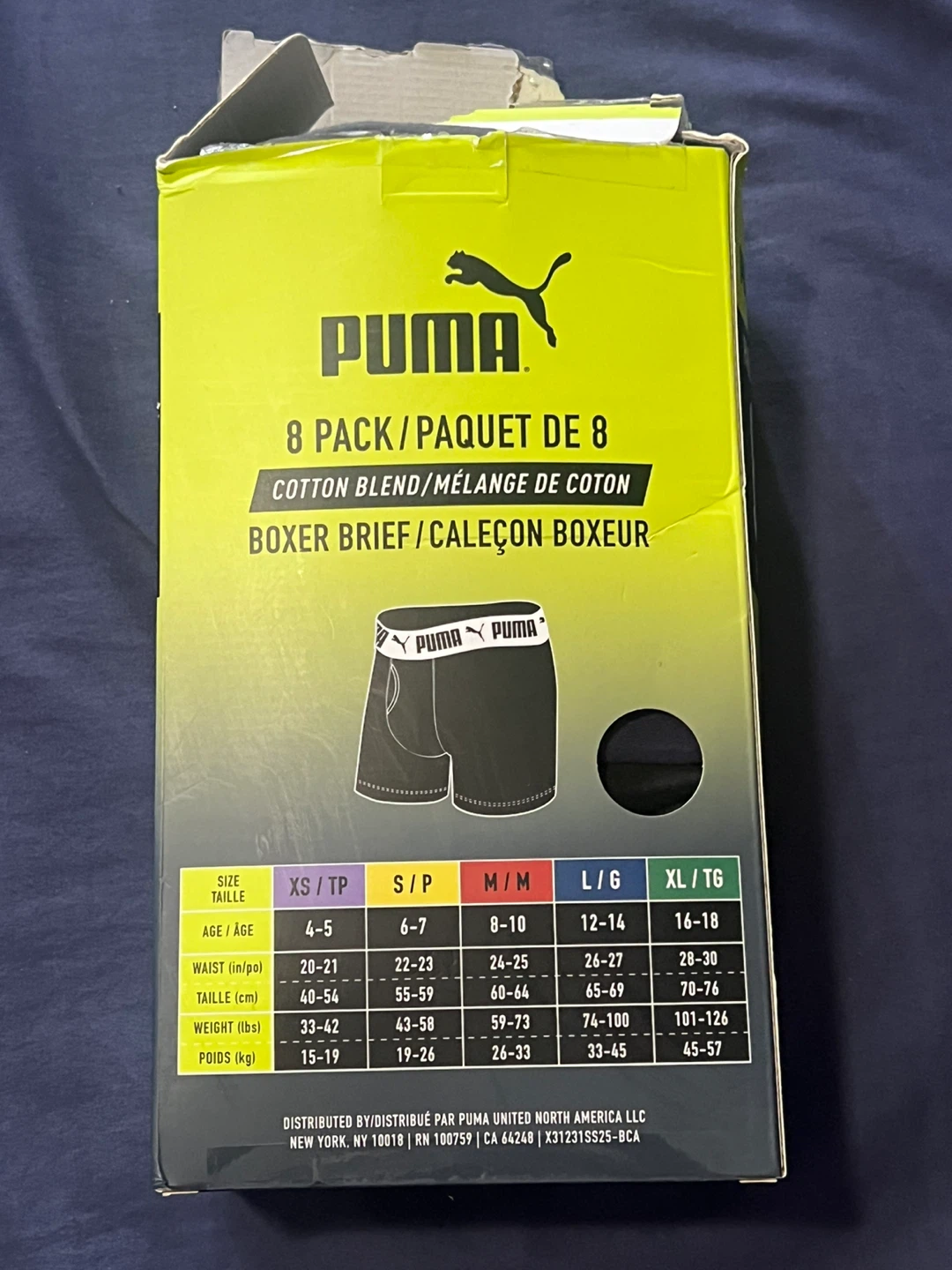 Puma 8 Pack Boys Boxer Briefs - L/G