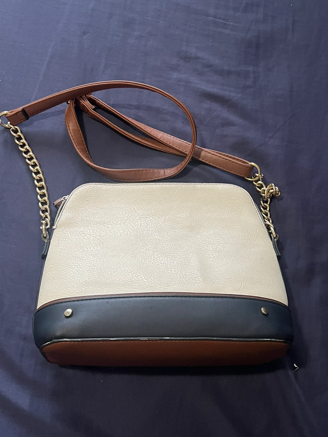 Women's Crossbody Bag - Cream, Navy, and Brown