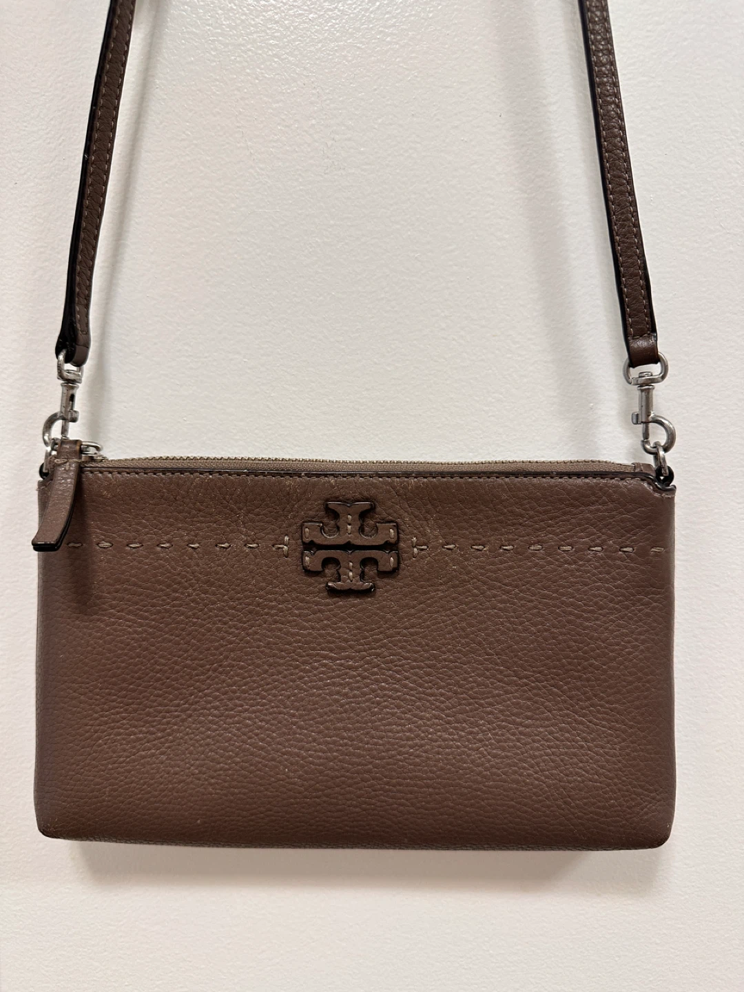 Tory Burch Taupe Leather Crossbody Bag