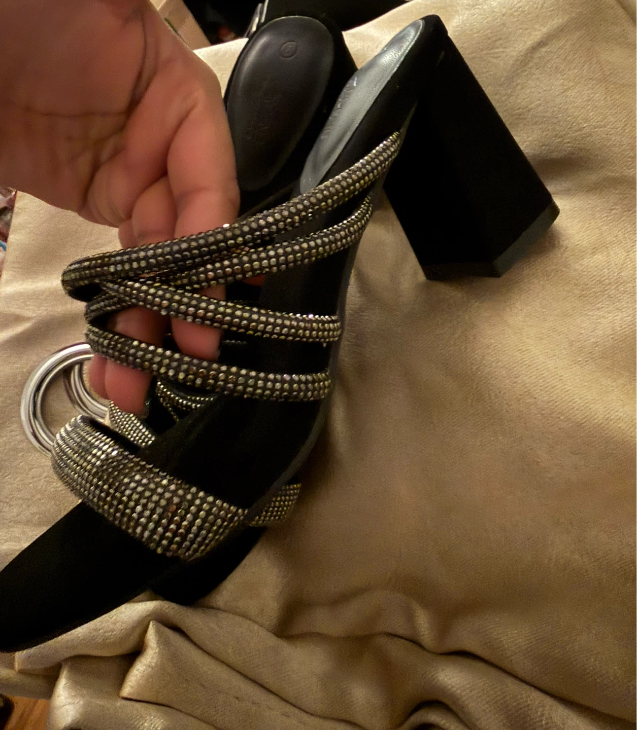 Women's Black Embellished Heeled Sandals - photo 2