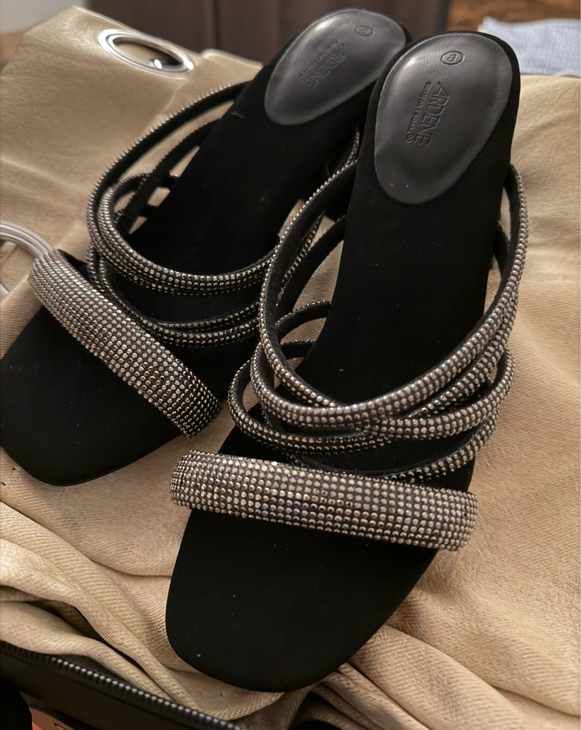 Women's Black Embellished Heeled Sandals