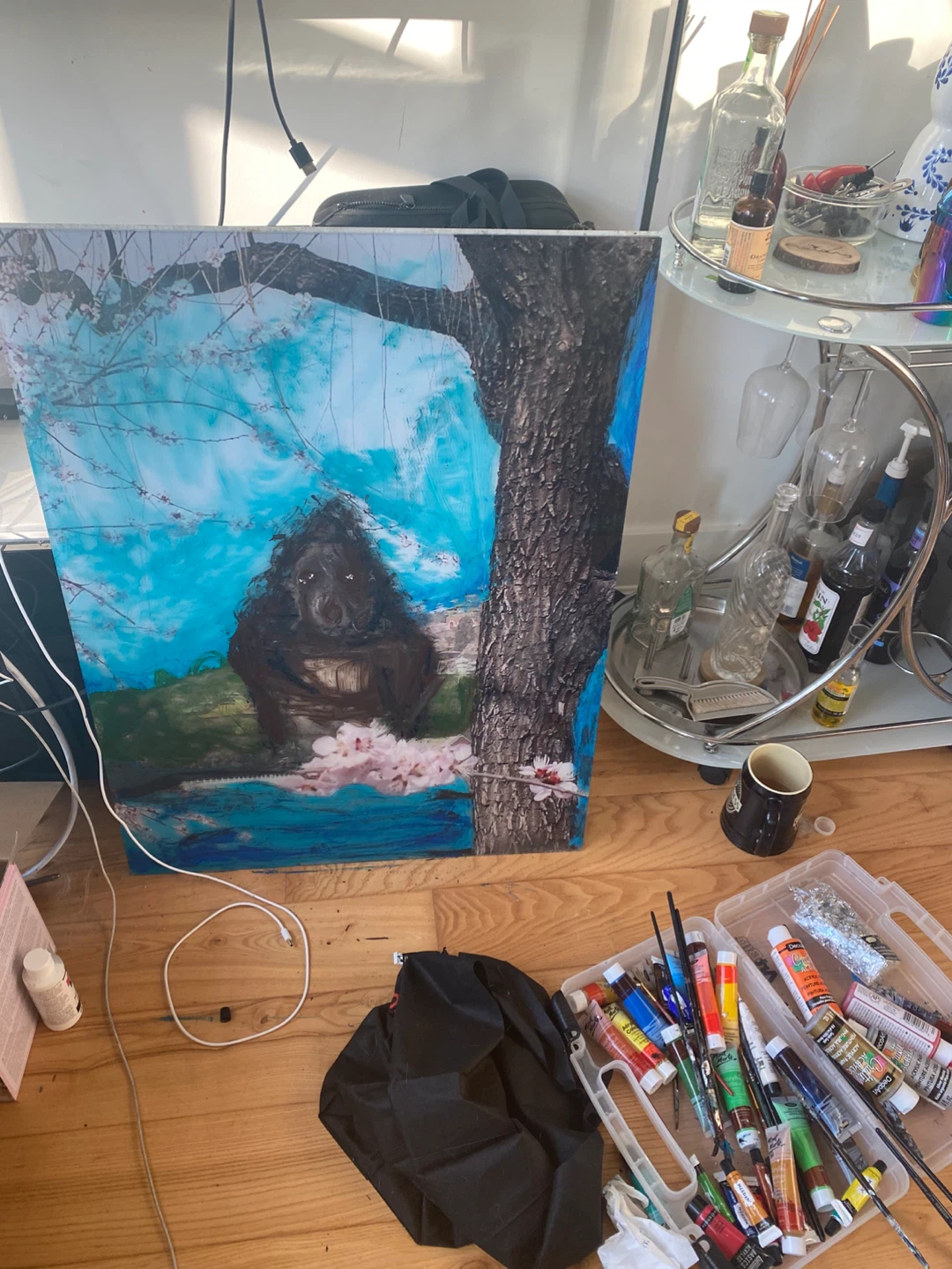 Original Painting - Gorilla in Cherry Blossom Scene - photo 2