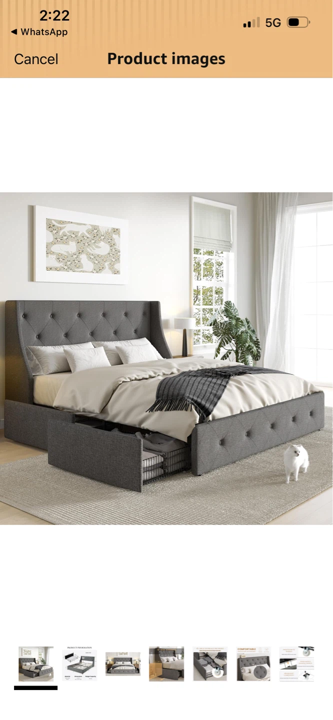 Queen Size Tufted Wingback Bed Frame with Storage Drawers - photo 2