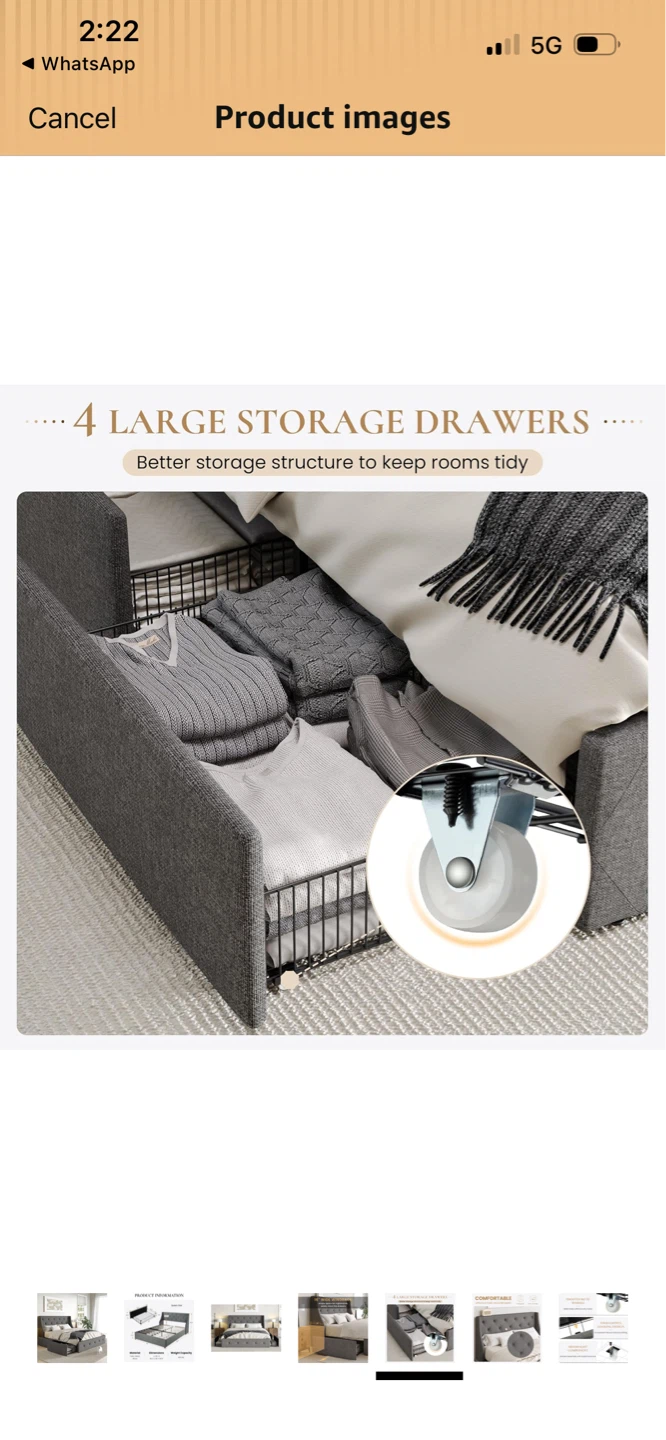 Queen Size Tufted Wingback Bed Frame with Storage Drawers - photo 5