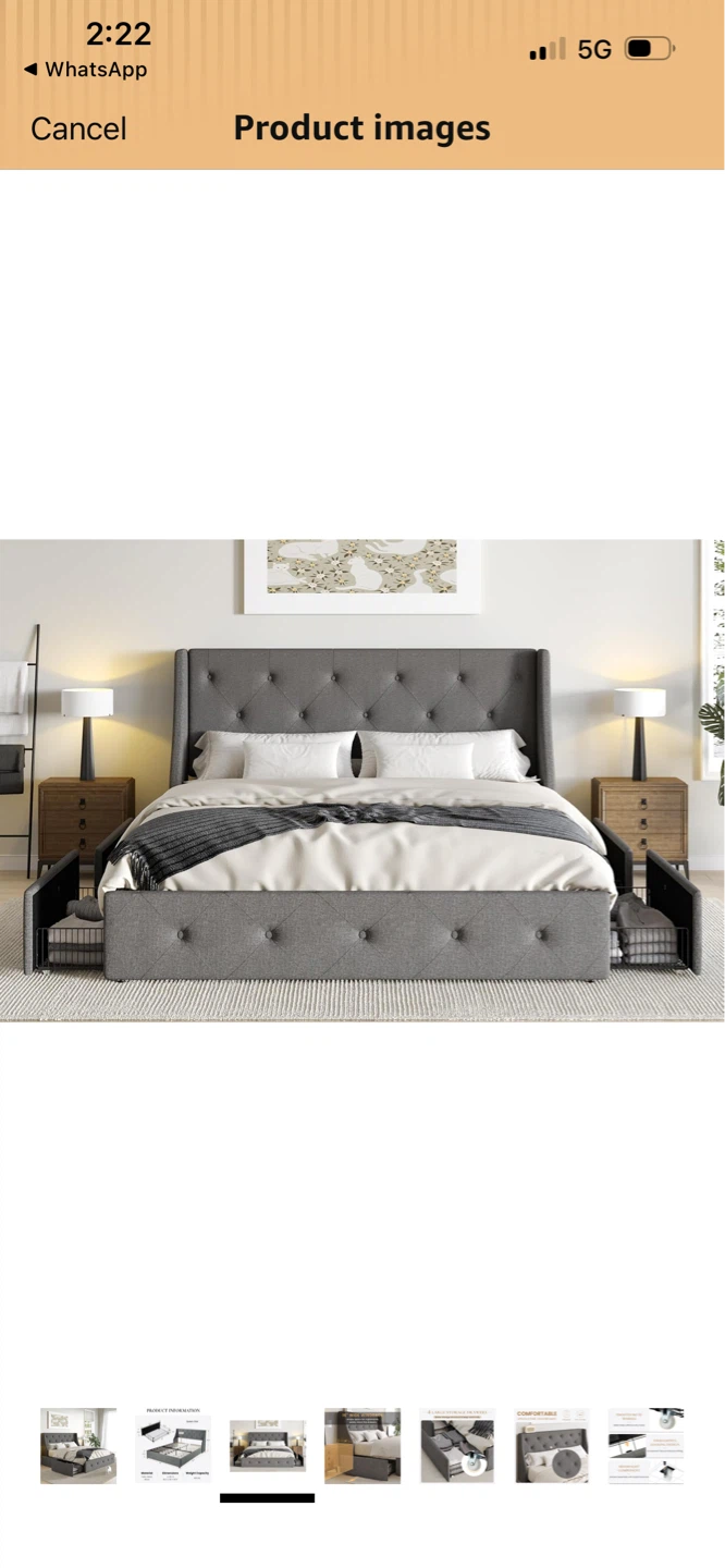 Queen Size Tufted Wingback Bed Frame with Storage Drawers - photo 3
