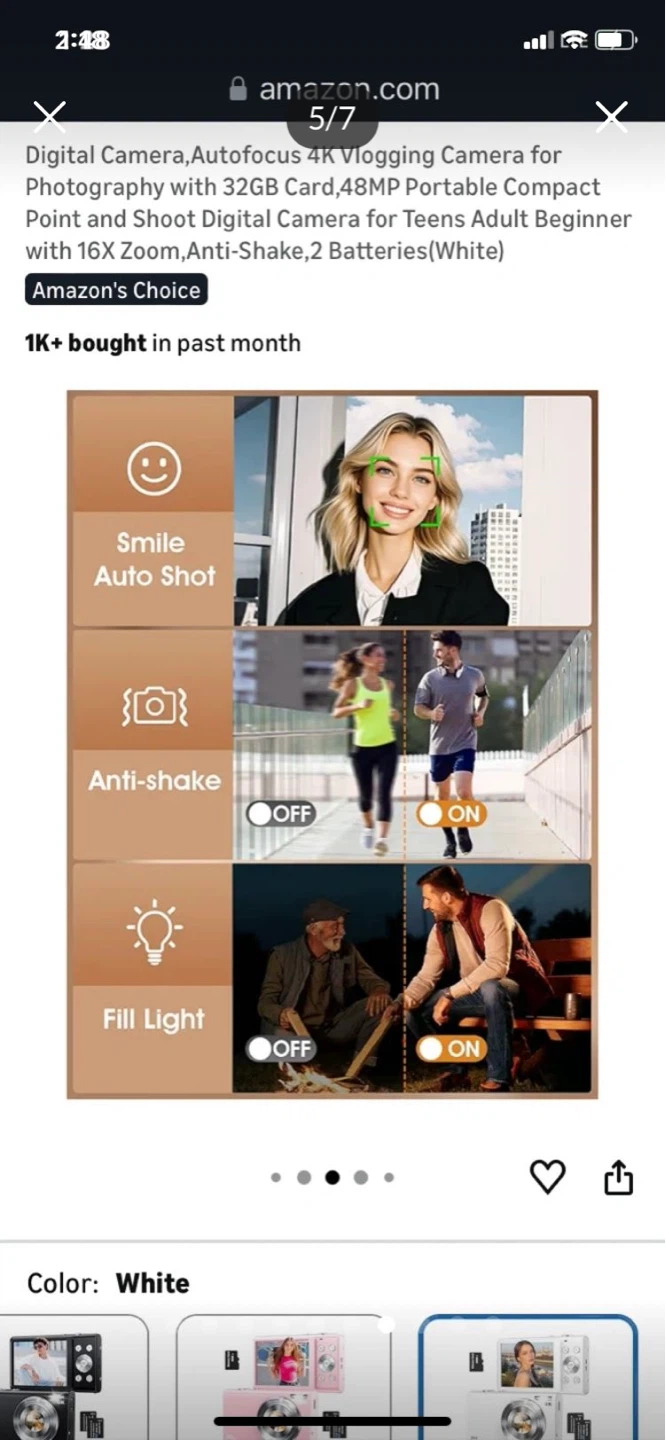 White 4K Vlogging Digital Camera with 16X Zoom and 32GB Card - photo 5