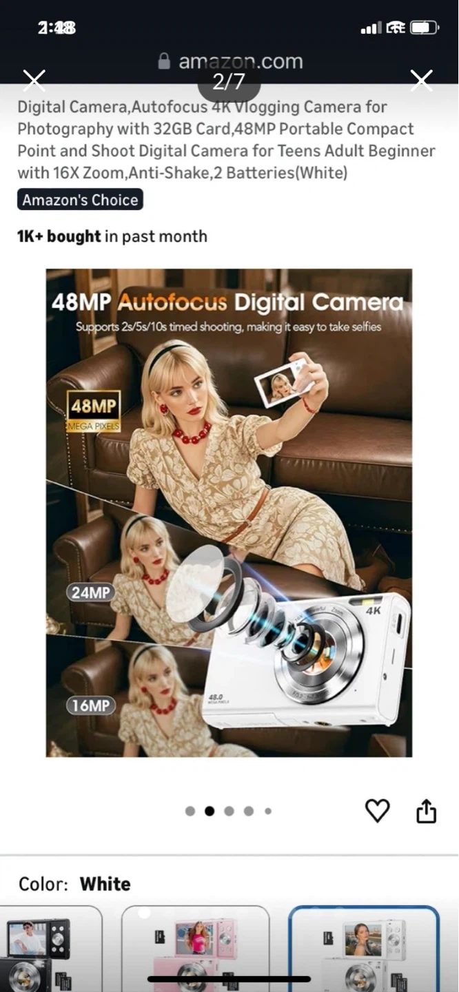 White 4K Vlogging Digital Camera with 16X Zoom and 32GB Card - photo 2