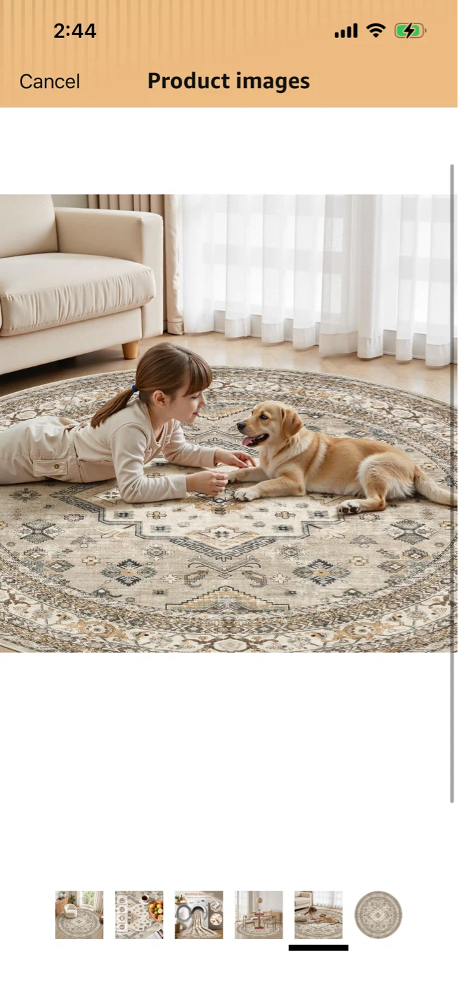 New- 6ft Round Vintage Rug - Beige - photo 4