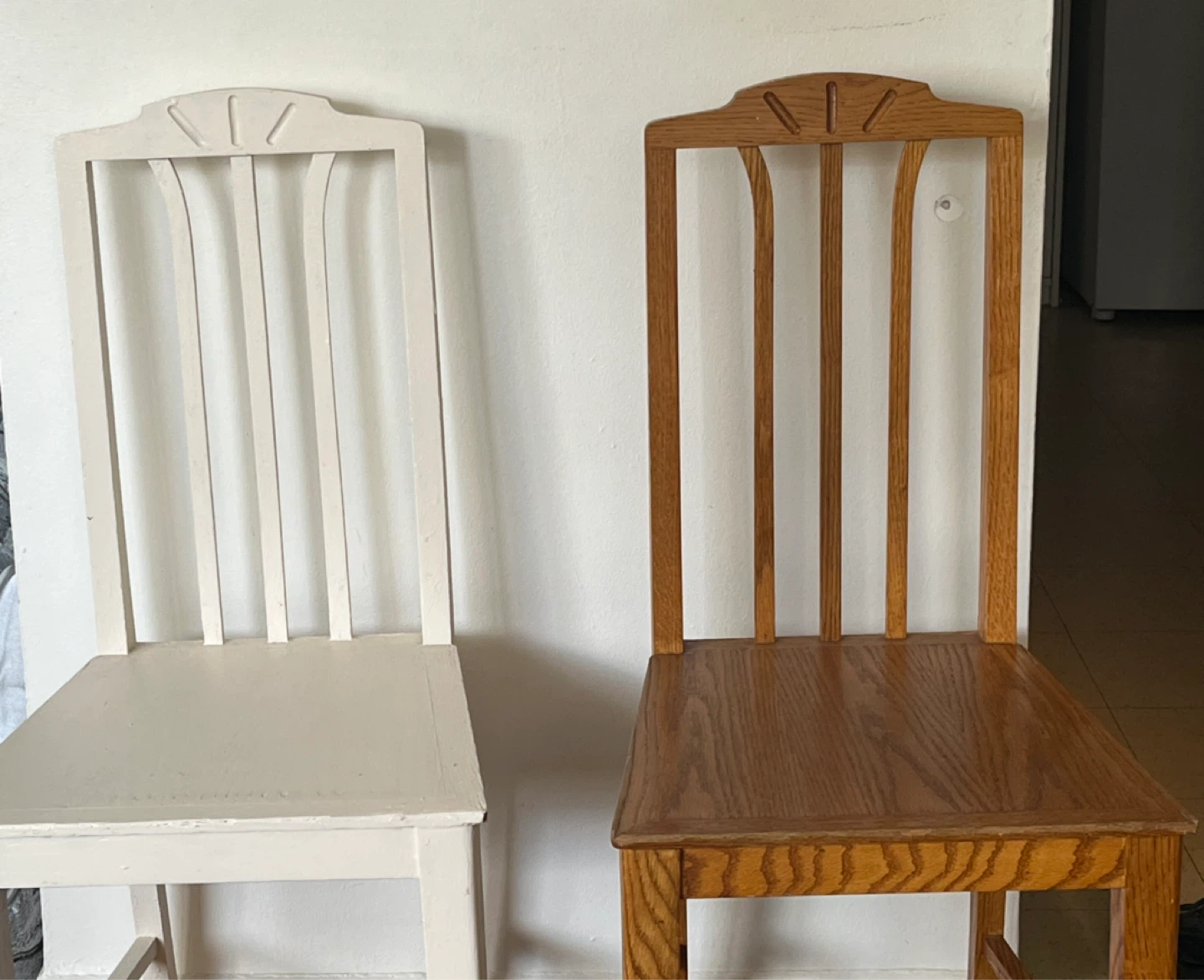 Wooden Dining Chairs (2) - Cream and Oak Finish