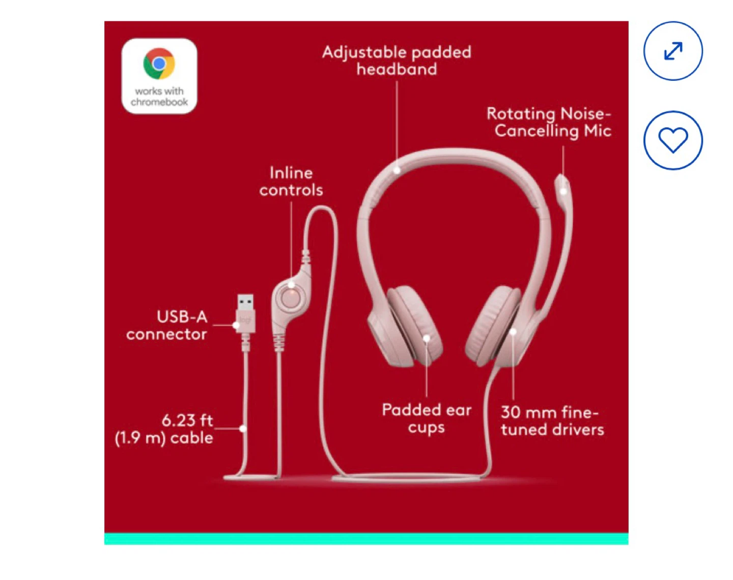 🎧 Logitech H390 Wired USB Headset - Rose (Like New) - photo 2