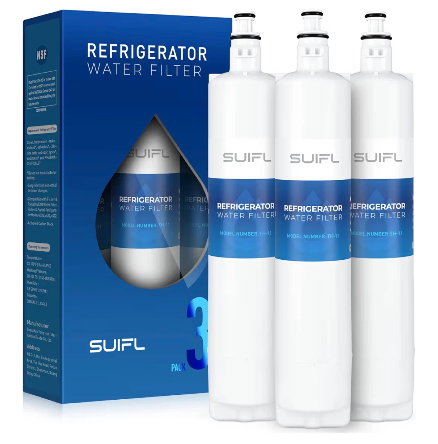 SUIFL Refrigerator Water Filter TH-11 (3 Pack)