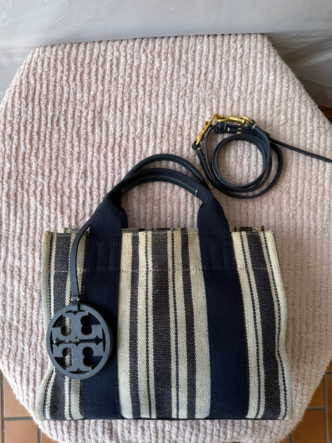 Tory Burch Canvas Striped Tote Bag