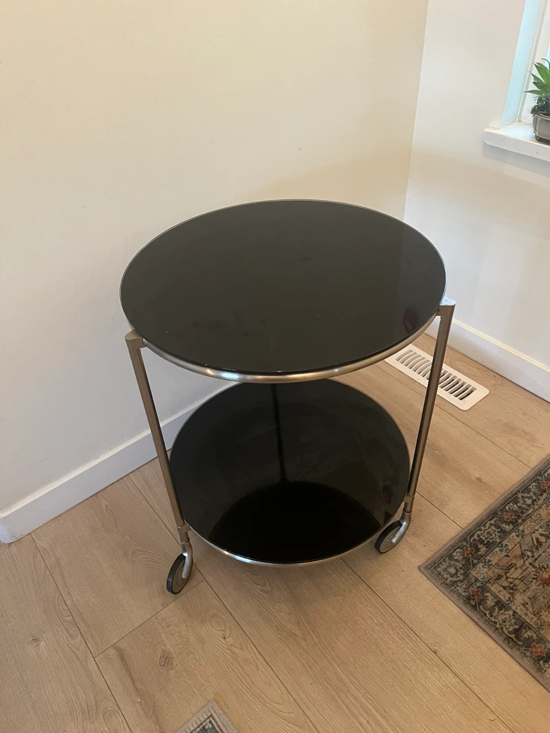 Round Glass Top Side Table with Wheels