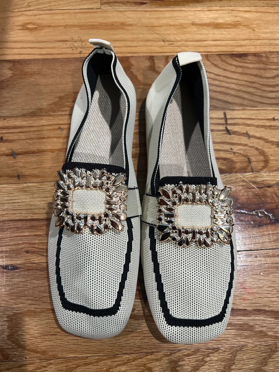 Women's Embellished Loafers - Cream/Black Size 41