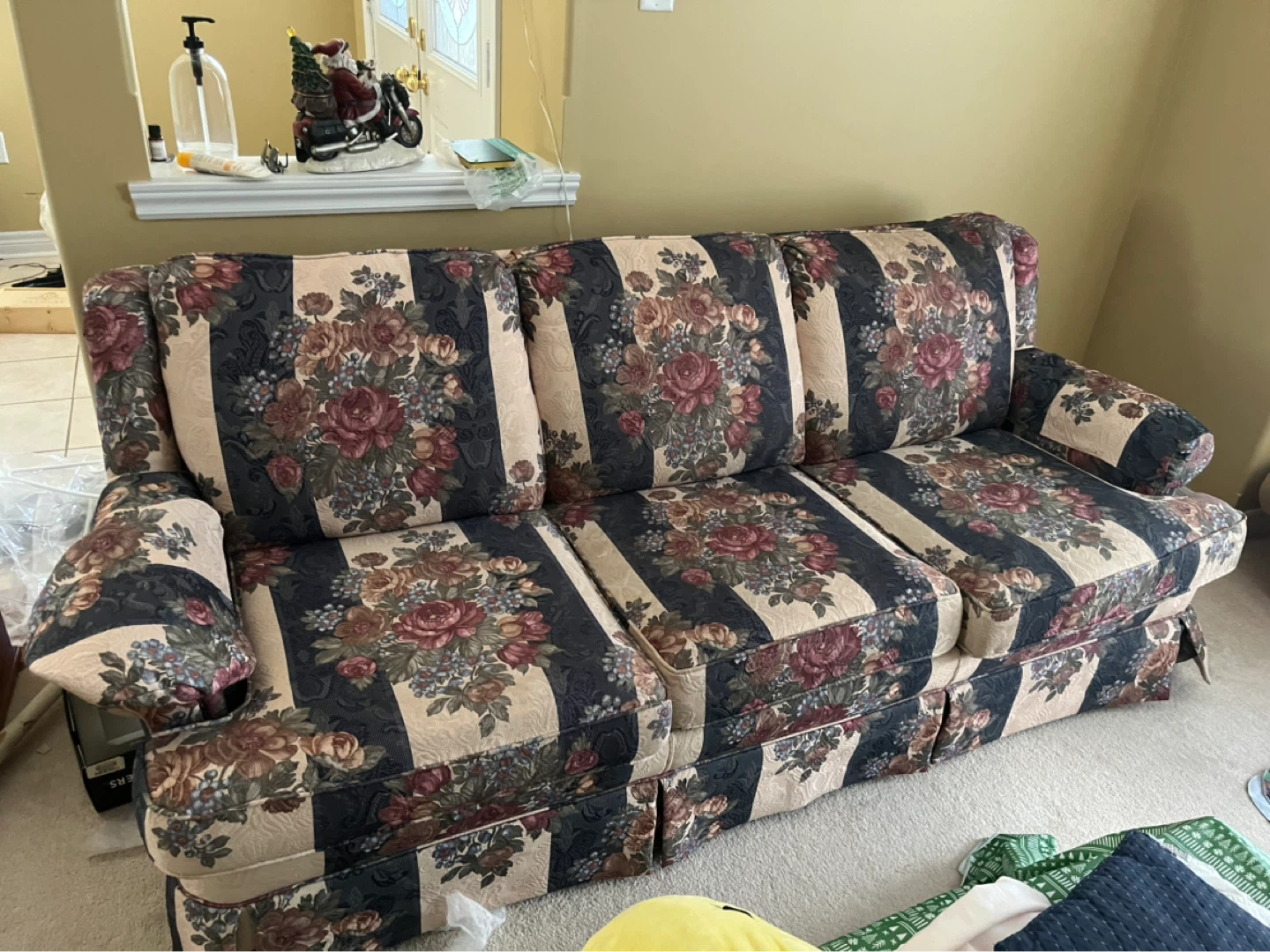 Floral Striped Accent Chair and Sofa Set