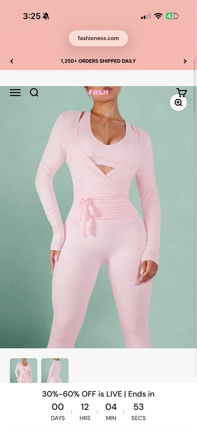 Pink Ribbed Flare Leggings and Sports Bra Set - Size L