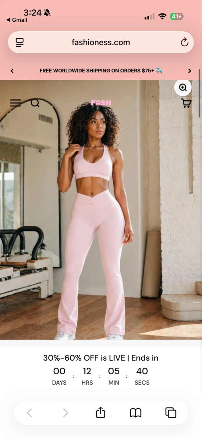 Pink Ribbed Flare Leggings and Sports Bra Set - Size L - photo 3