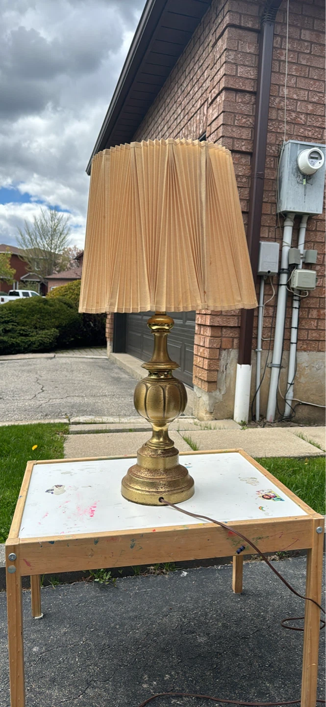 Vintage Gold Table Lamp with Pleated Shade