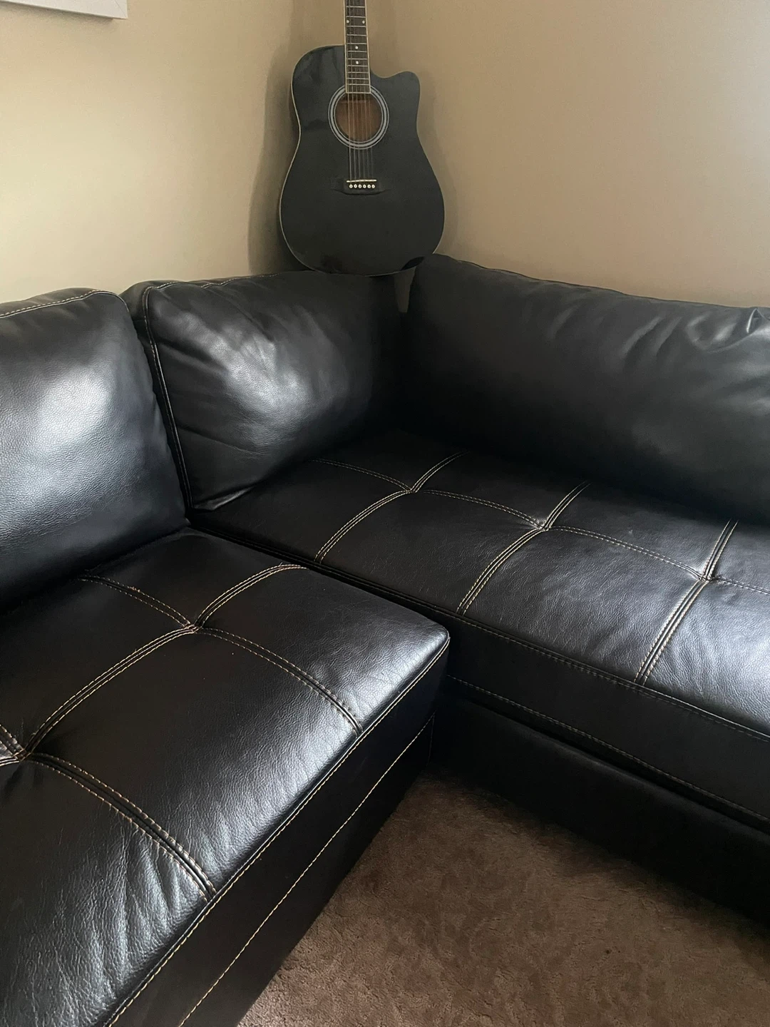 Black Faux Leather Sectional Sofa - photo 2