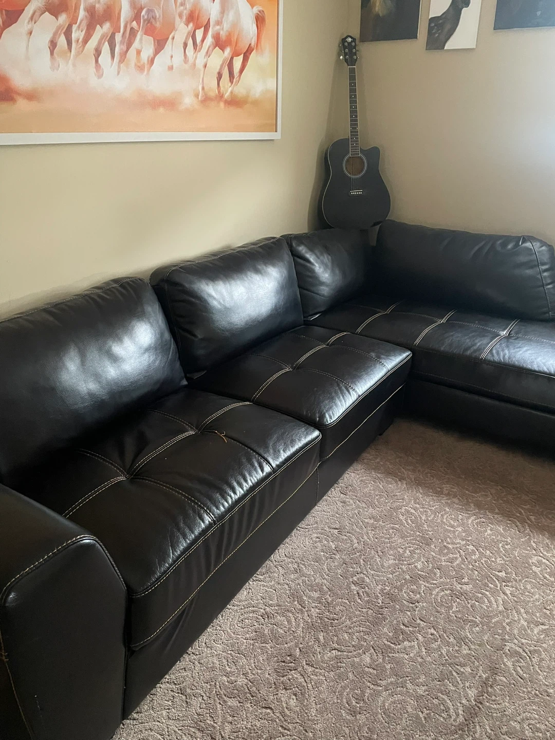 Black Faux Leather Sectional Sofa