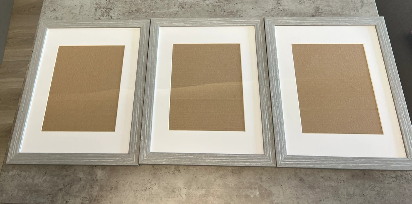 Set of 3 Grey Picture Frames with White Matting