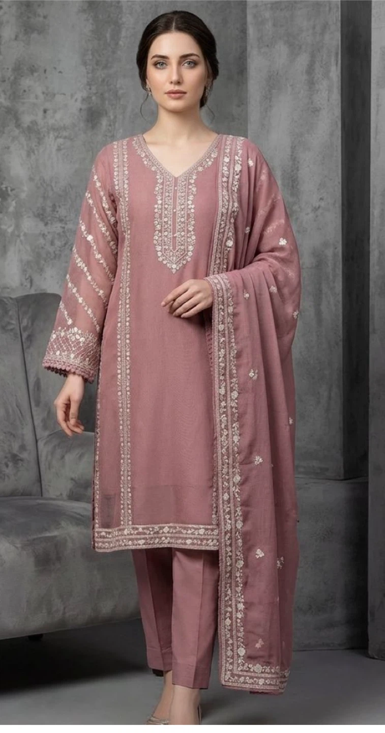 Embroidered Kurta Suit with Dupatta