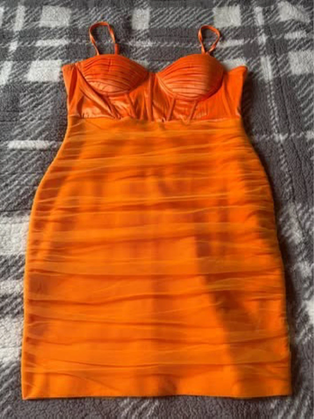Orange Ruched Bodycon Mini Dress