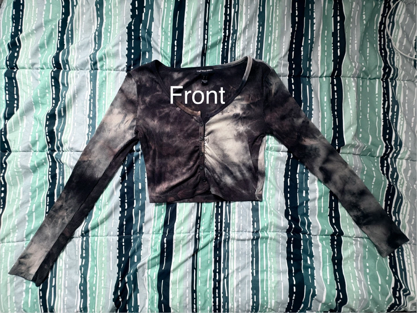 Long Sleeve Cropped Tie-Dye Button Front Top