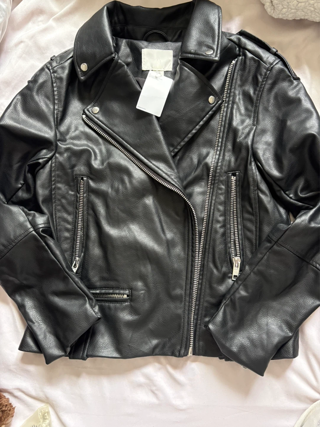 H&M Black Faux Leather Moto Jacket