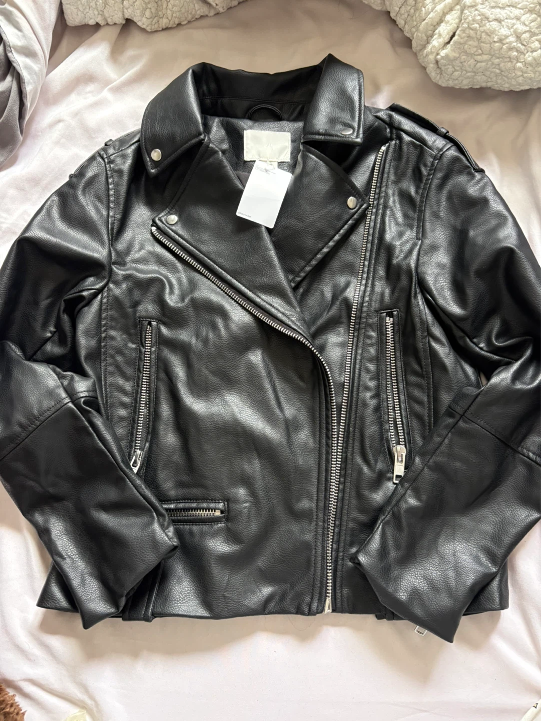 H&M Black Faux Leather Moto Jacket - photo 3