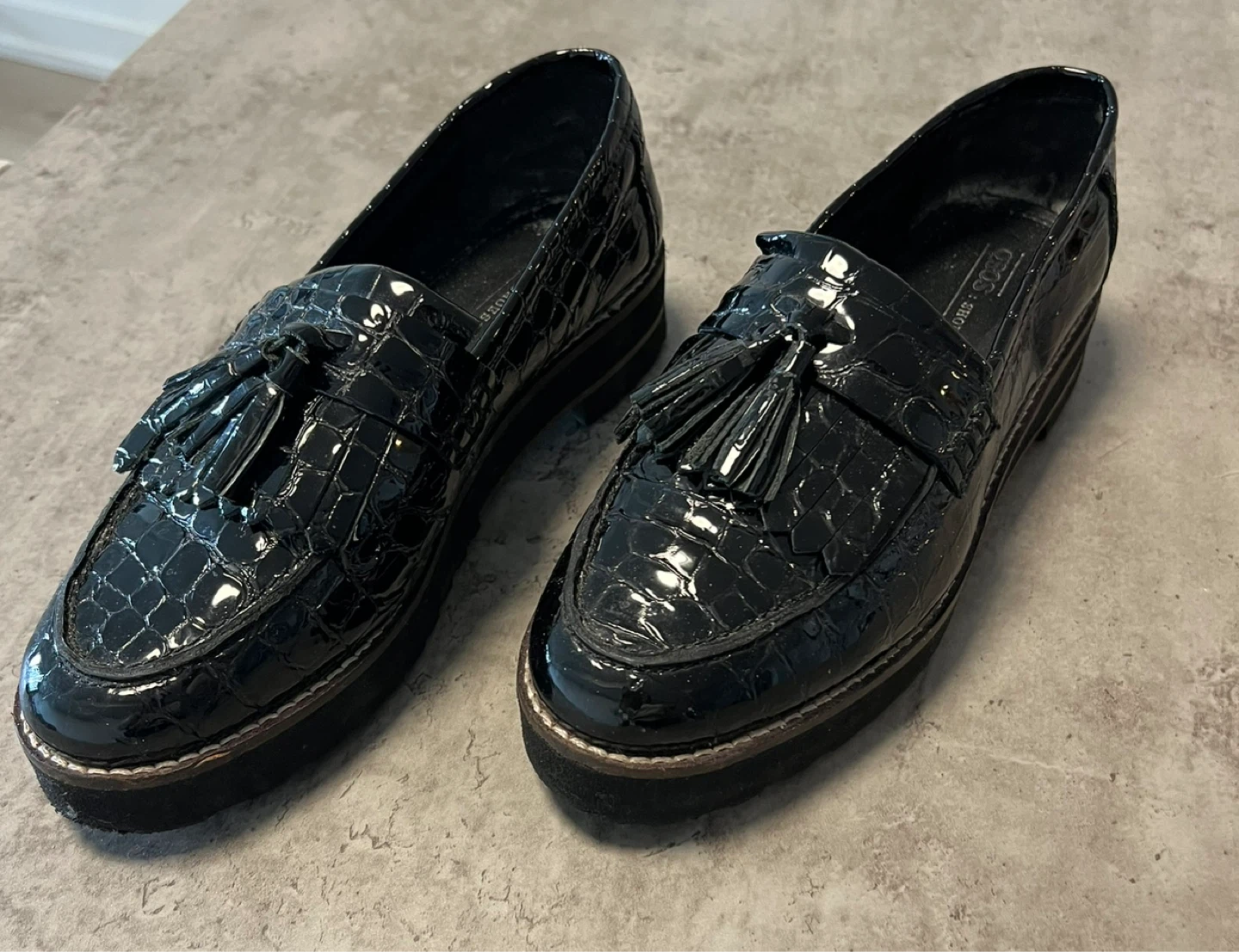 Black Chunky Fringed Leather Loafers