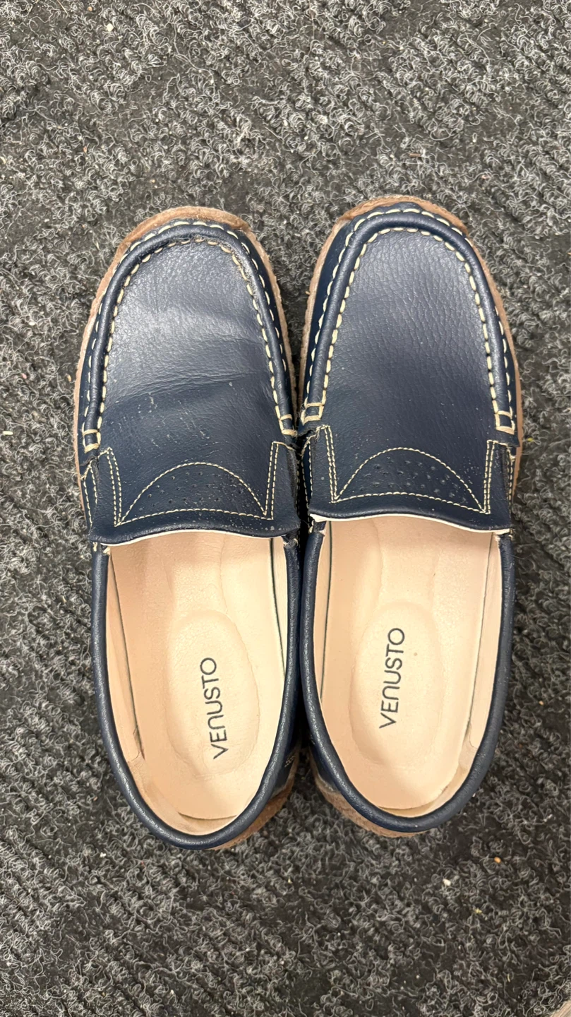Blue Leather Slip-On Shoes