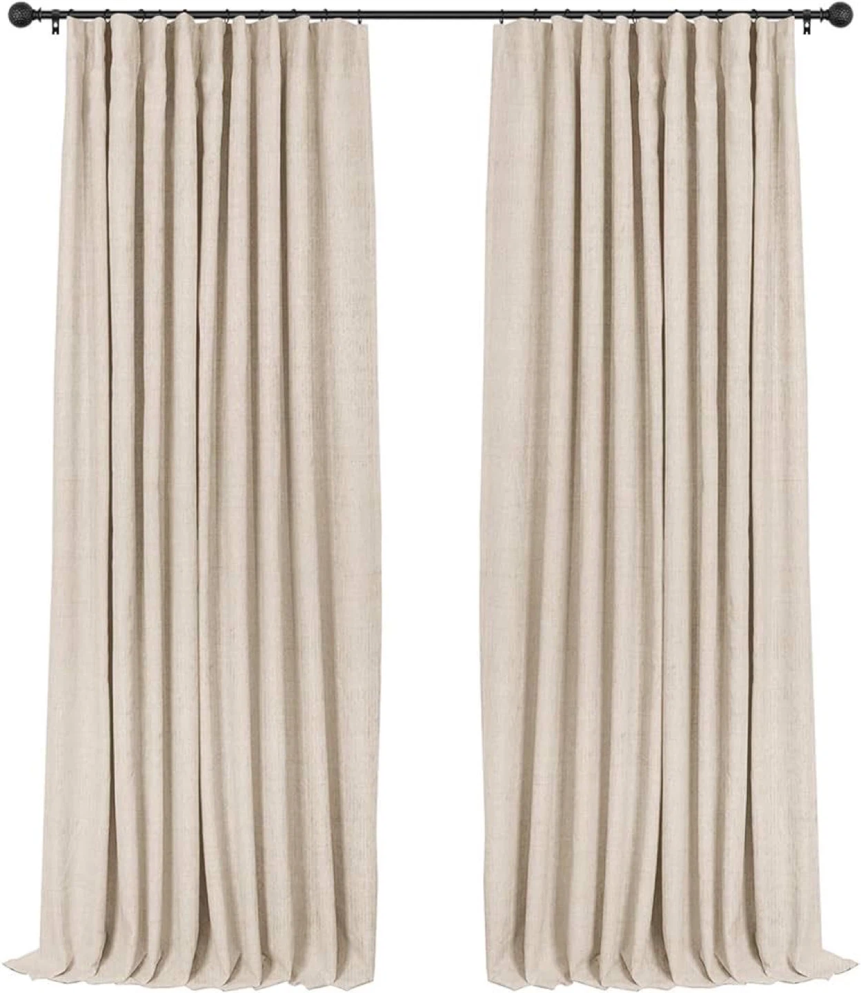 Pair of Beige Linen Blend Curtains