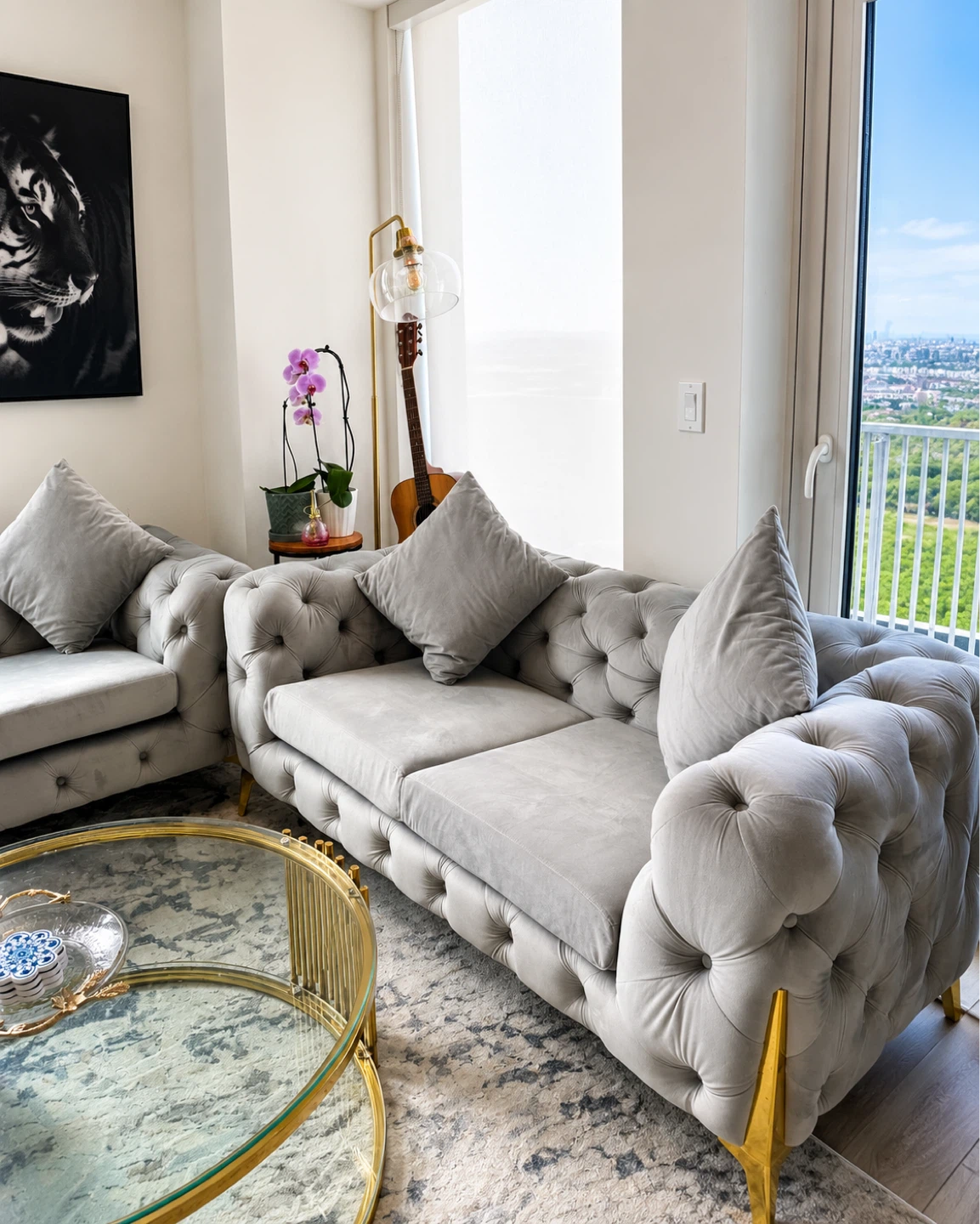 Grey Tufted Sofa and Love seat - photo 4