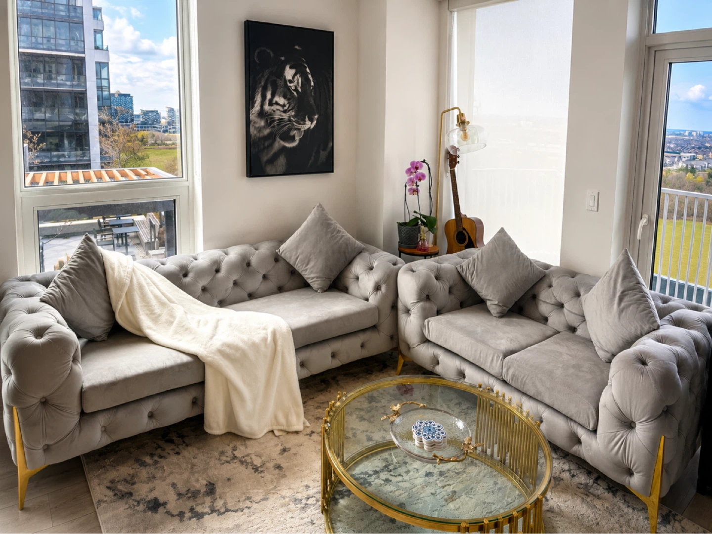 Grey Tufted Sofa and Love seat - photo 2