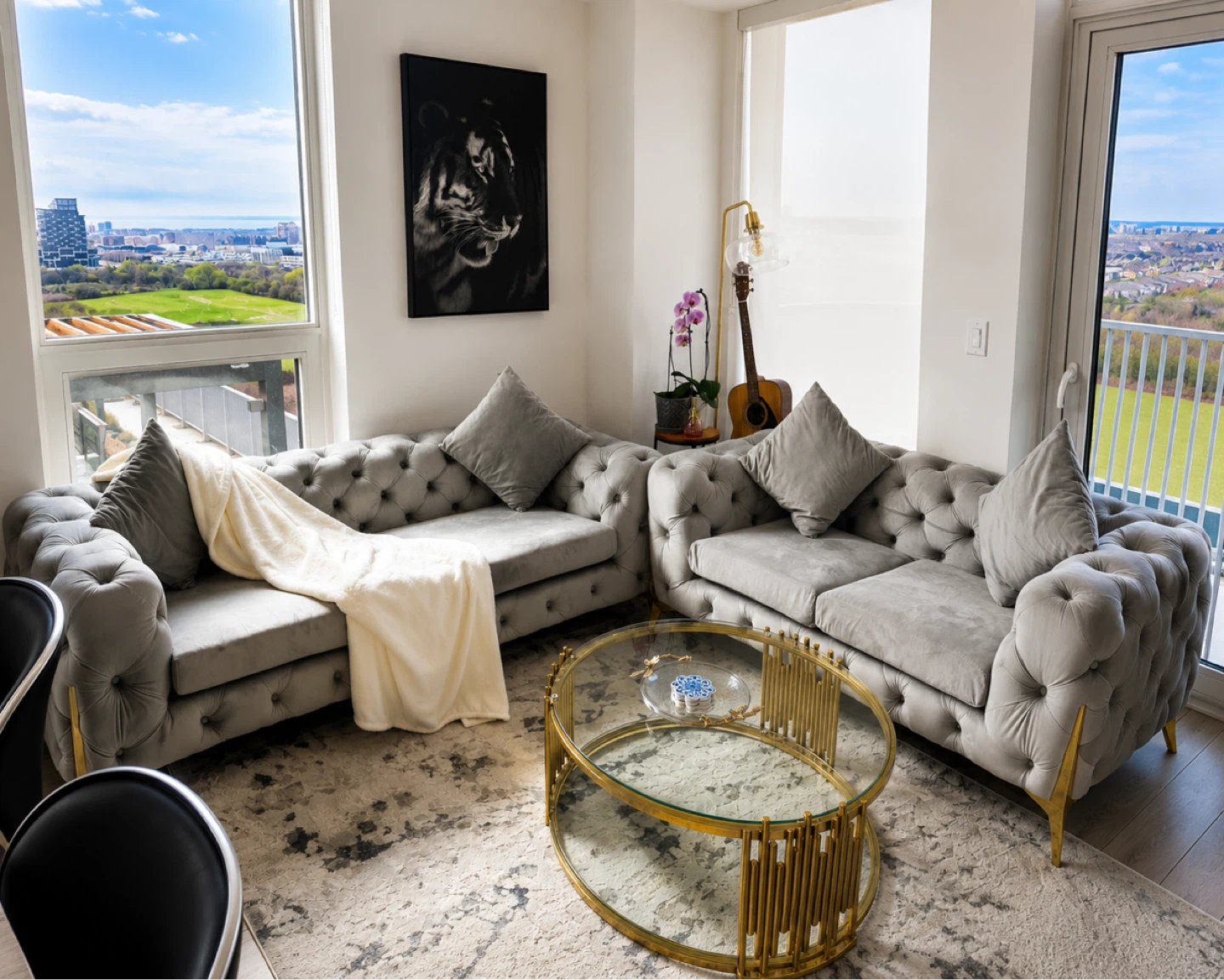Grey Tufted Sofa and Love seat