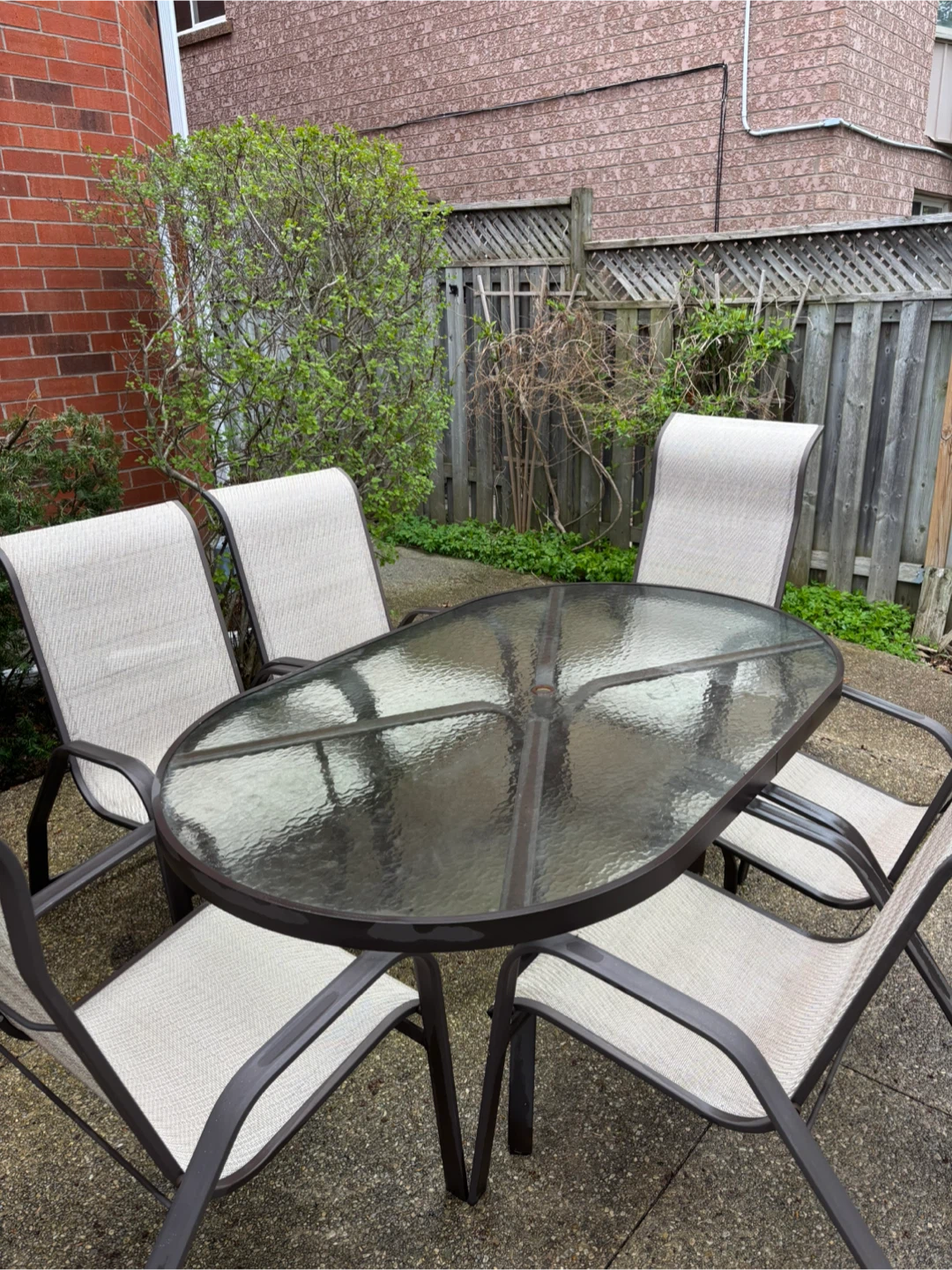 Patio Dining Set with Glass Table and 6 Chairs