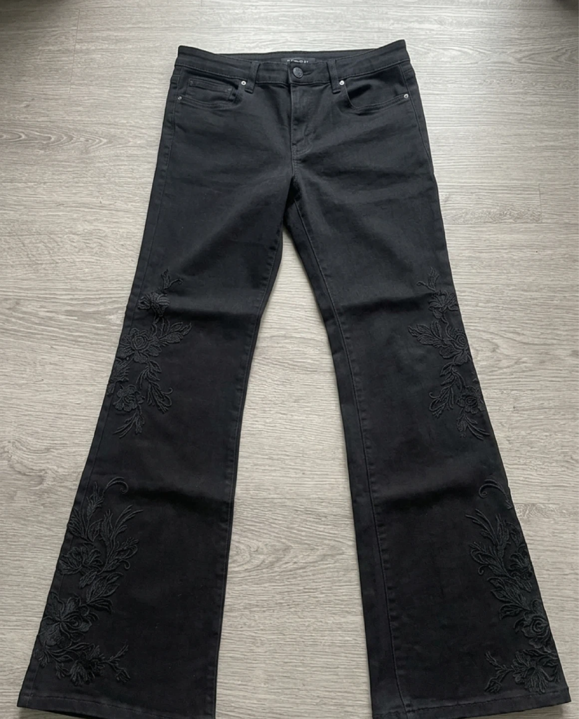 Black Embroidered Flare Jeans - photo 2