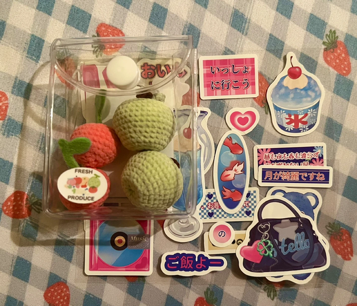 Cute crochet fruit with stickers