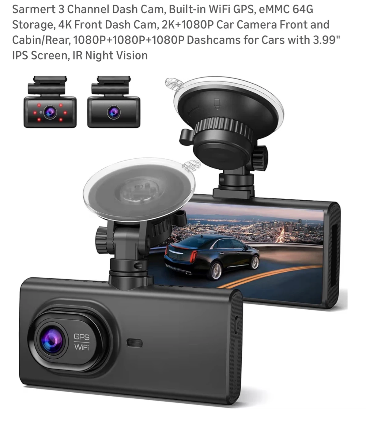 Sarmert 3 Channel Dash Cam & Hardwire Kit