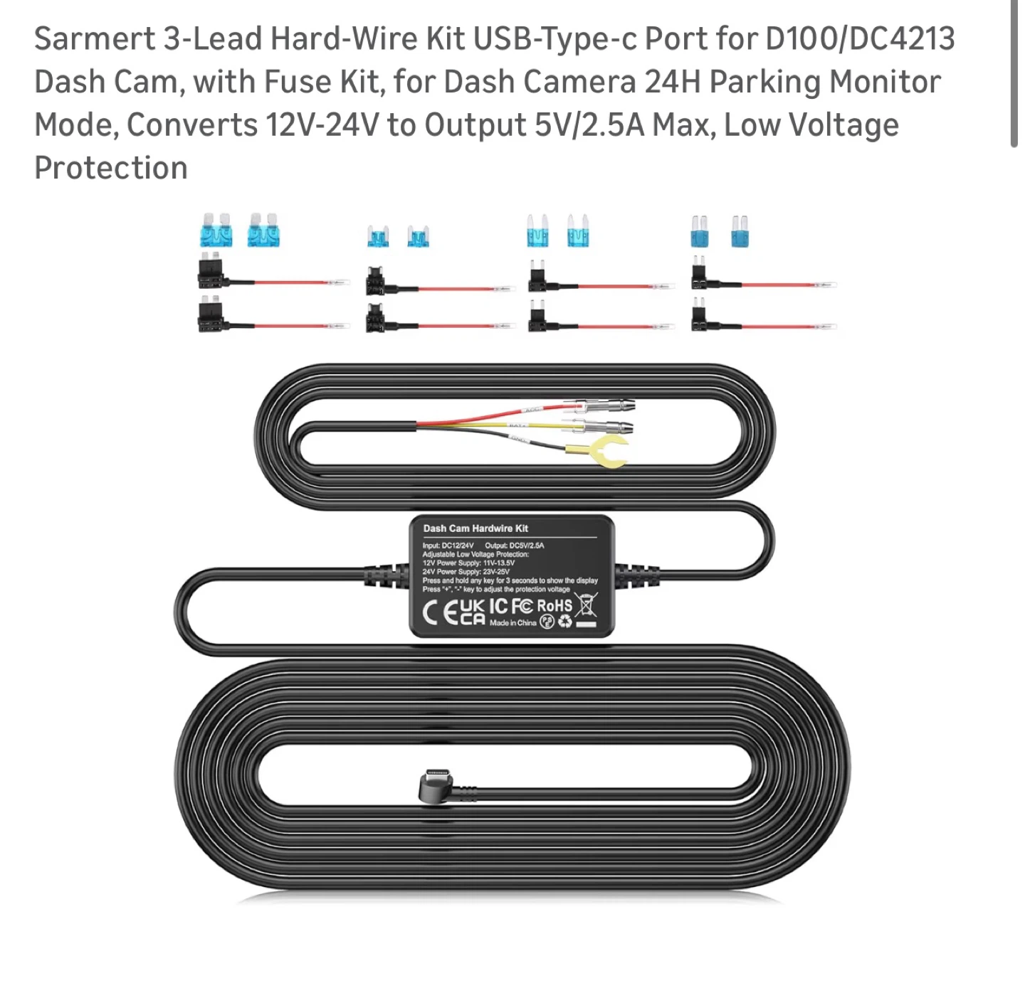 Sarmert 3 Channel Dash Cam & Hardwire Kit - photo 2