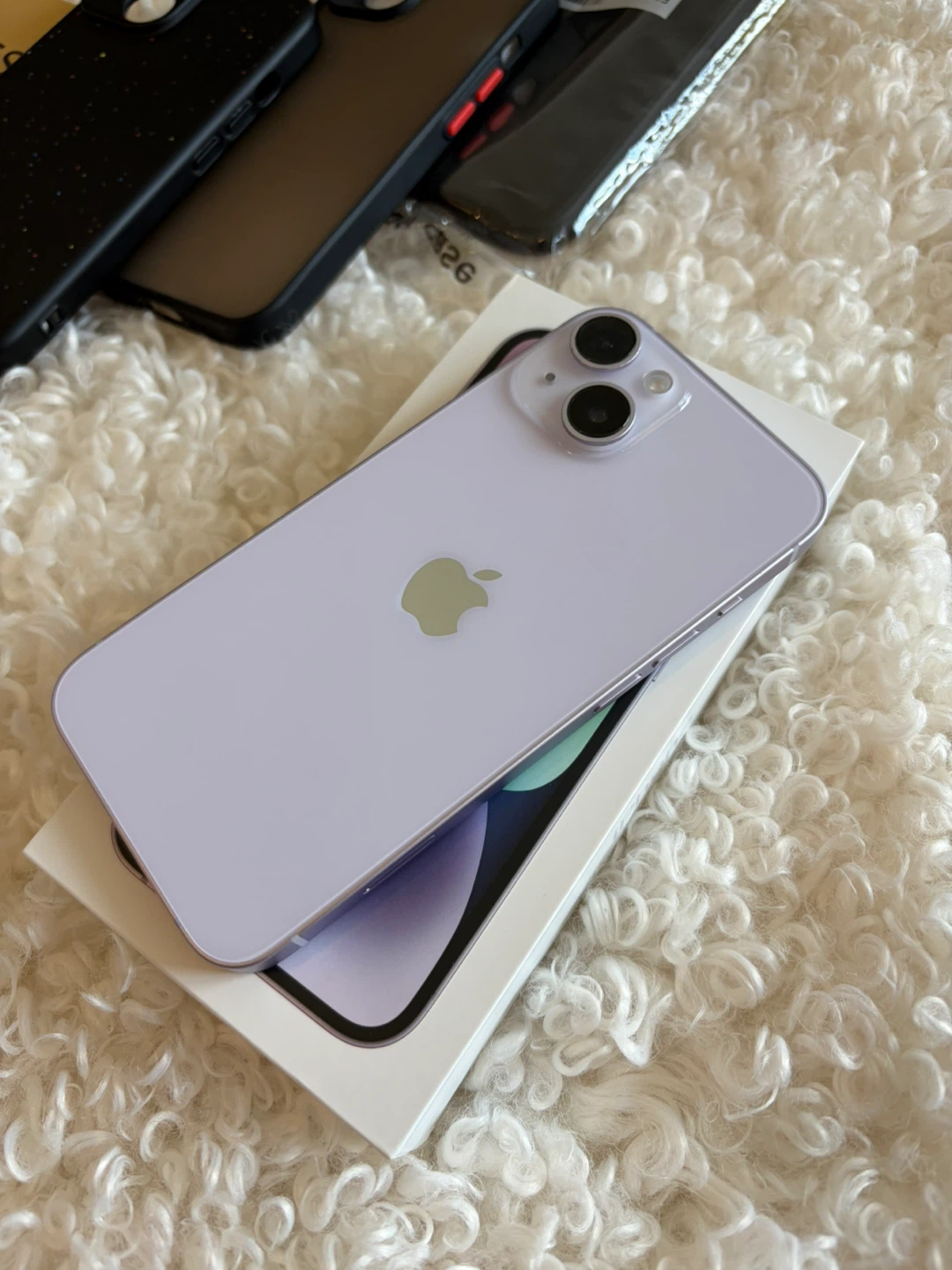 Apple iPhone 14 (128 GB, Purple) with accessories